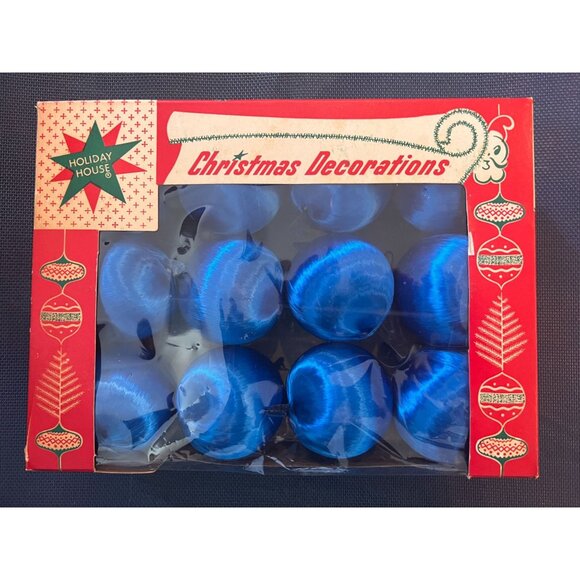 Vintage Package of 12 Holiday House Christmas Balls Decorations Star Band Satin - Picture 1 of 9